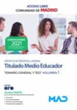 Libro Titulado Medio Educador De La Comunidad De Madrid (Acceso Libre) Temario General Y Test V 1