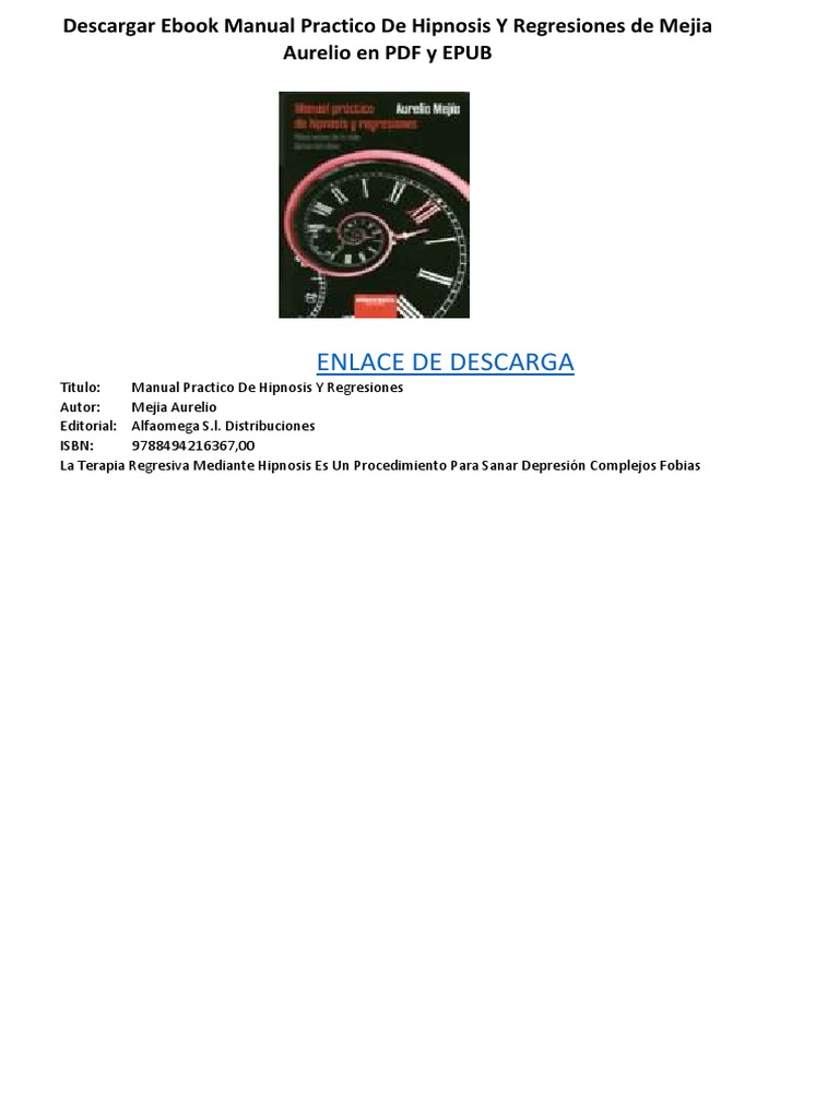 Libro Manual Practico De Hipnosis Y Regresiones